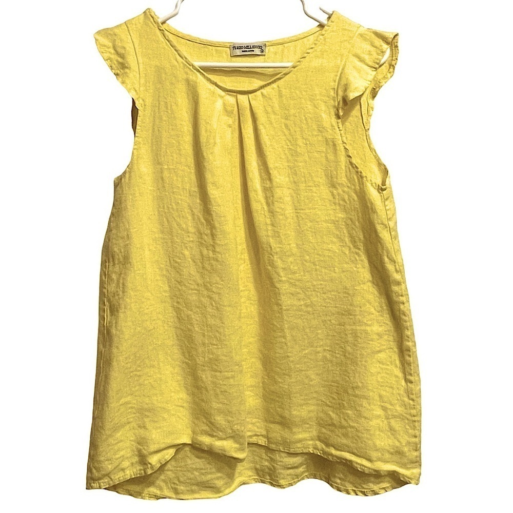 Terzo Millinneo Yellow Linen Flutter Sleeve Top Size Medium Made in Italy